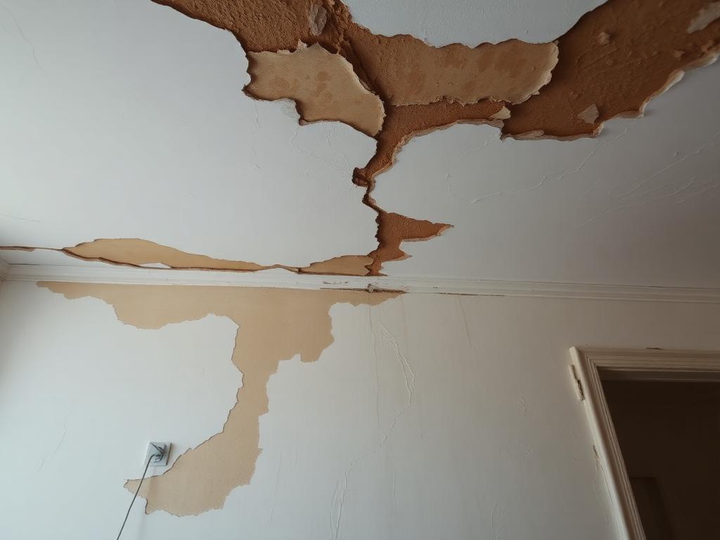 Mur et plafond dégradés par un dégât des eaux venant du voisin
