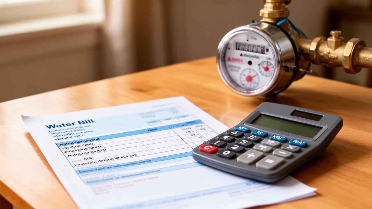 Facture d'eau avec compteur et calculatrice pour analyser une surconsommation