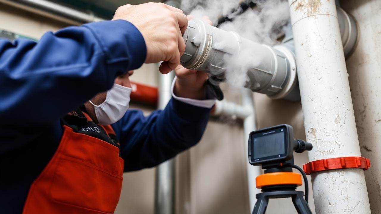 Test de mise en fumée sur réseau d'évacuation pour localiser un défaut d'étanchéité