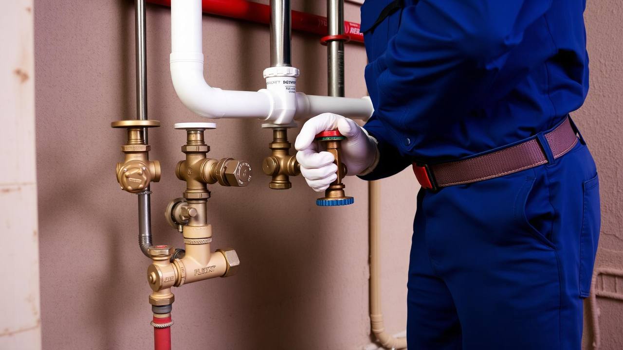 Technicien manipulant des vannes d'arrêt pour sectoriser un réseau de canalisations