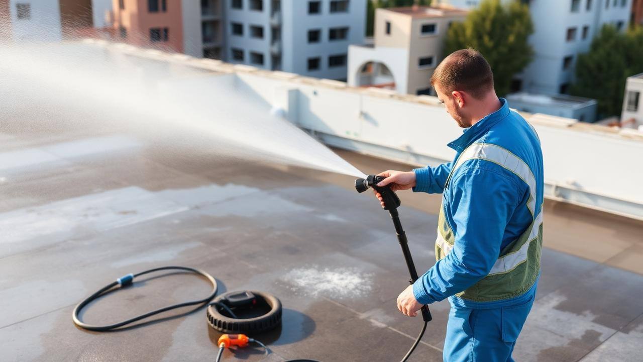 Test par aspersion sur toiture-terrasse pour localiser une infiltration